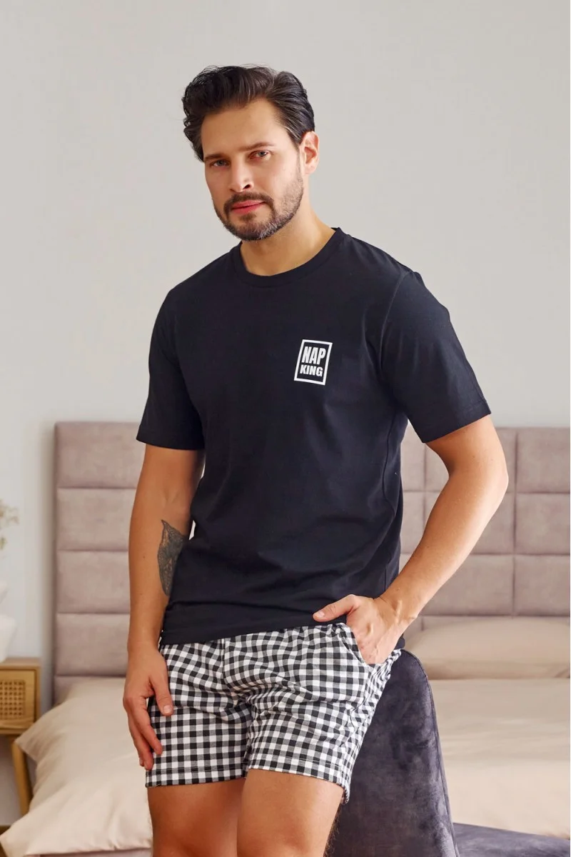 Nap Doctor nap Czarna Piżama Męska Z Szortami Nap King