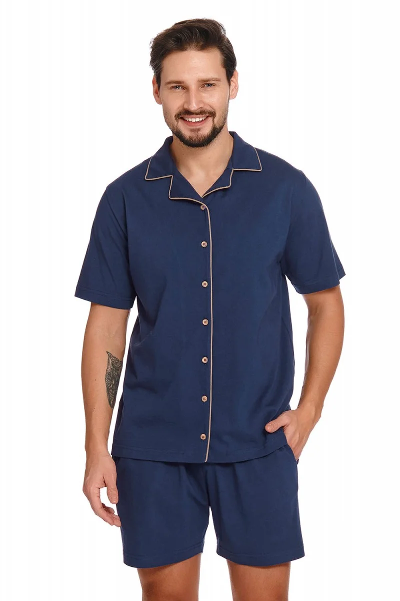 Nap Doctor nap Granatowa Elegancka Piżama Męska Z Bawełny Organicznej