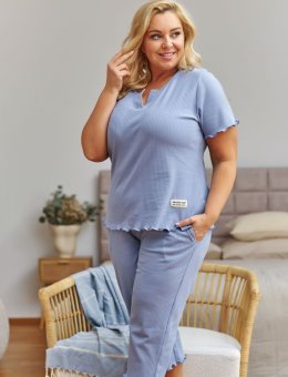 Nap Niebieska Piżama Z Bawełny Prążkowanej