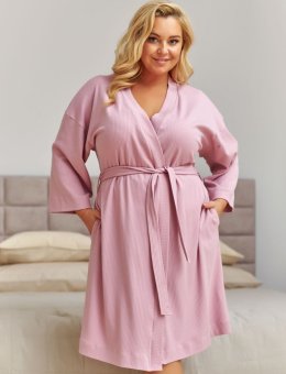Nap Różowy Szlafrok Damski Z Prążkowanej Bawełny Plus Size
