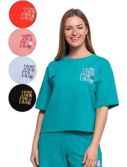 T-SHIRT Damski O Luźnym Z Napisami BD2400-013