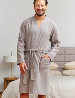 Nap Beżowy Szlafrok Męski Waffle