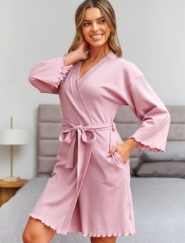 Nap Różowy Szlafrok Damski Z Prążkowanej Bawełny