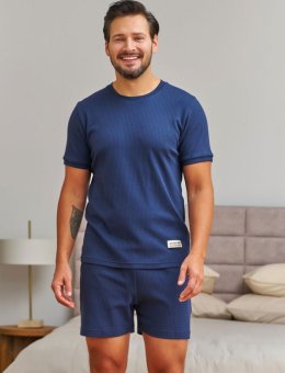 Nap Granatowa Piżama Męska Z Prążkowanej Bawełny