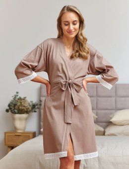 Nap Beżowy Szlafrok Z Ozdobną Koronką