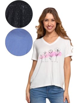 T-SHIRT Damski Z Nadrukiem Z Wiskozy BD1800-008