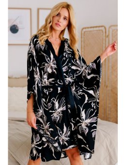 Nap Czarne Kimono W BIAŁO- Złote Kwiaty