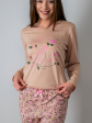 Piżama Damska Flowers - kolor beżowy, długi rękaw