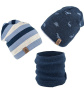 komplet ajs 50-216 czapka+komin dwustronna chłpięcy - kolor jeans-granatowy