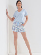 Piżama Cana 121 S-XL - kolor kwiaty-niebieskie, krótki rękaw