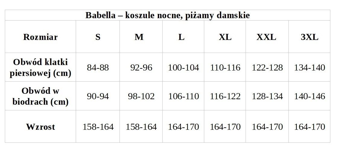 Tabela rozmiarów Babell